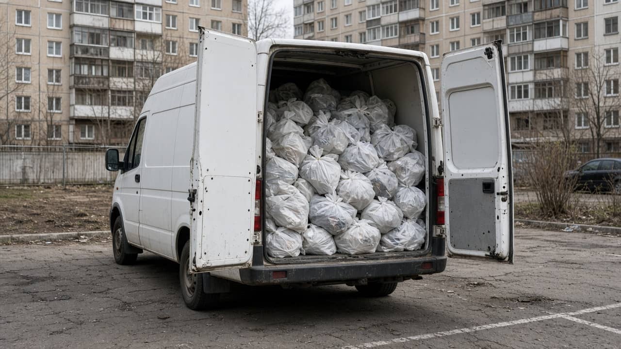 Погрузка мусора в машину в Курске